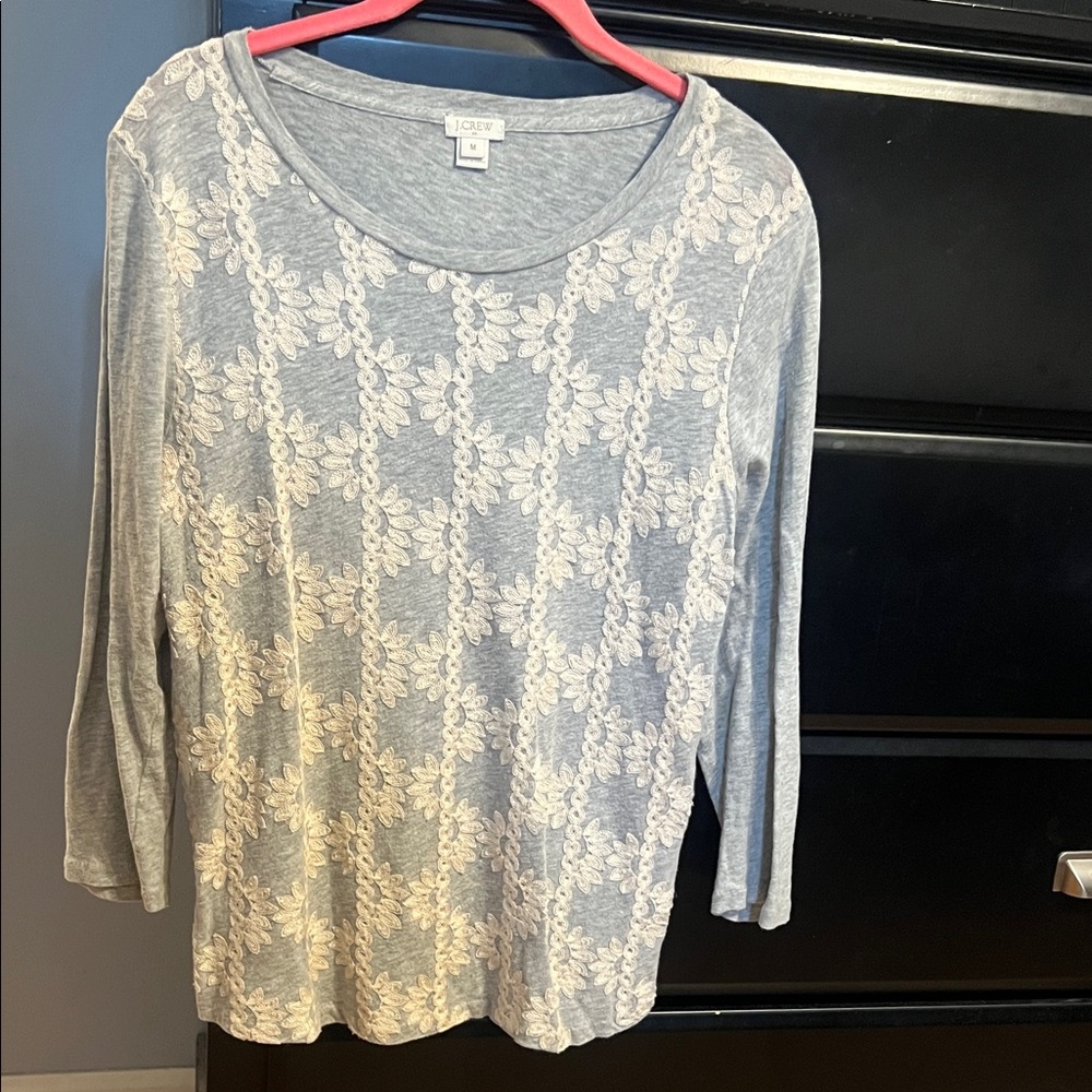 LOFT Light Gray Floral Lace Blouse